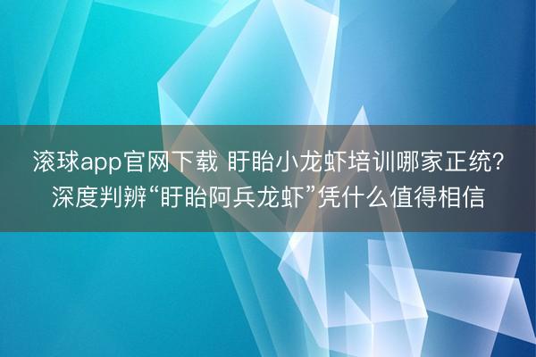 滚球app官网下载 盱眙小龙虾培训哪家正统？深度判辨“盱眙阿兵龙虾”凭什么值得相信