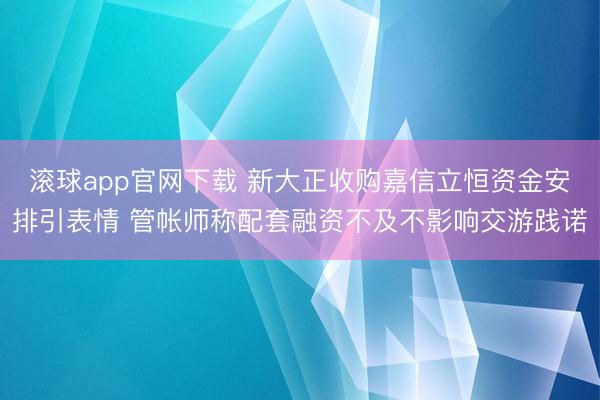 滚球app官网下载 新大正收购嘉信立恒资金安排引表情 管帐师称配套融资不及不影响交游践诺