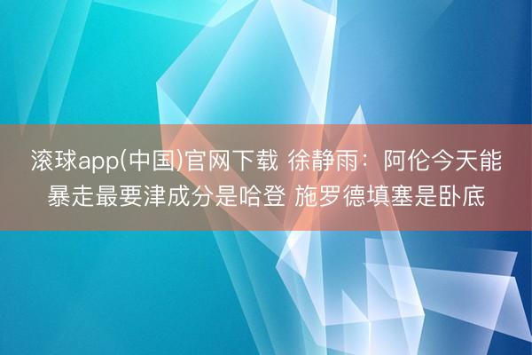 滚球app(中国)官网下载 徐静雨：阿伦今天能暴走最要津成分是哈登 施罗德填塞是卧底